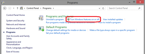 Windows 8 Program Features, On or Off